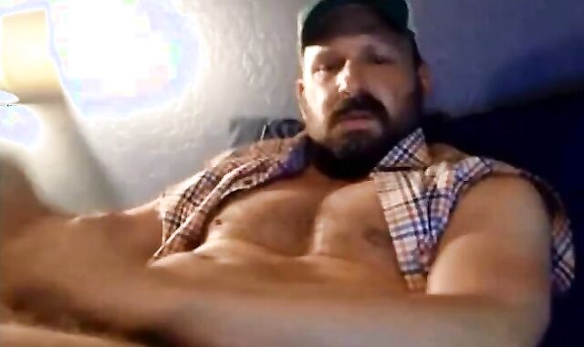 Bearded Trucker Self Facial Jerk Off & Cum