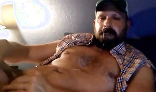 Bearded Trucker Self Facial Jerk Off & Cum