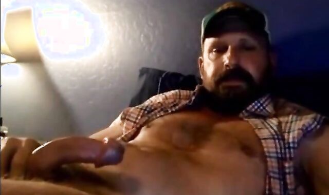 Bearded Trucker Self Facial Jerk Off & Cum