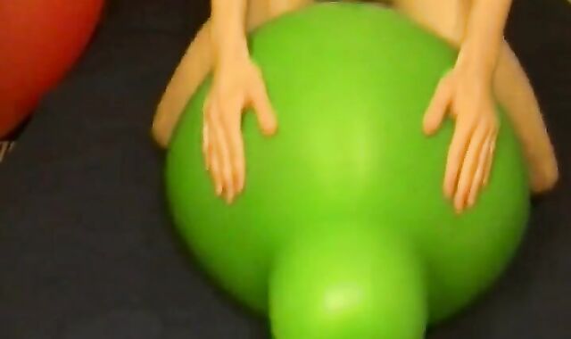 Big green balloon riding humping cum