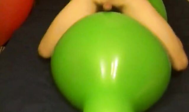 Big green balloon riding humping cum