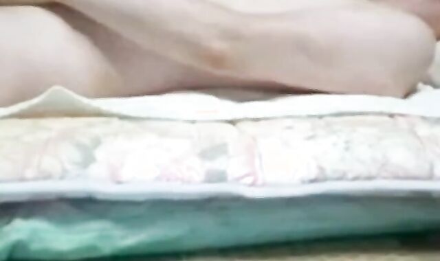 Asian grandpa jerking off on the bed