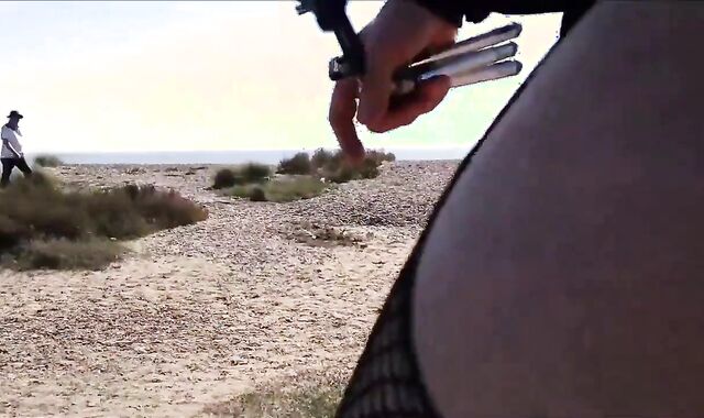 Public Crossdressing and wanking on the beach 2