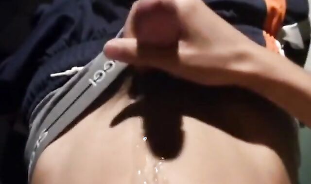 Twink Plays with His Huge Load After Intense Masturbation Solo