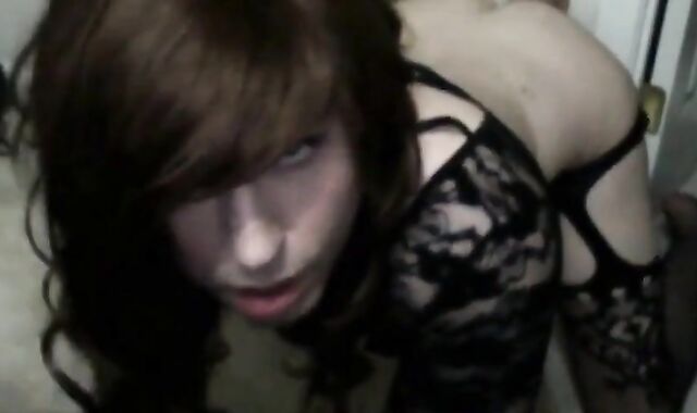 Big Dildo Bareback with a Skinny Crossdresser