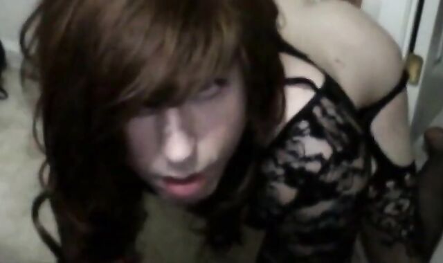 Big Dildo Bareback with a Skinny Crossdresser