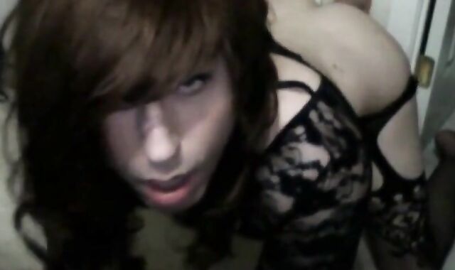 Big Dildo Bareback with a Skinny Crossdresser