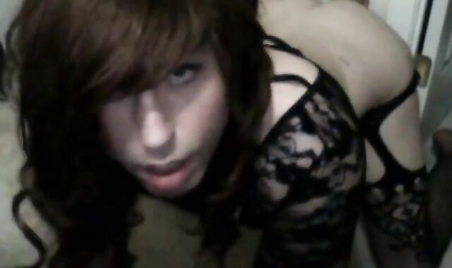 Big Dildo Bareback with a Skinny Crossdresser