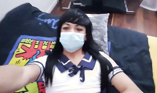Asian Crossdresser Masturbates with Sex Toy