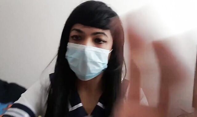 Asian Crossdresser Masturbates with Sex Toy