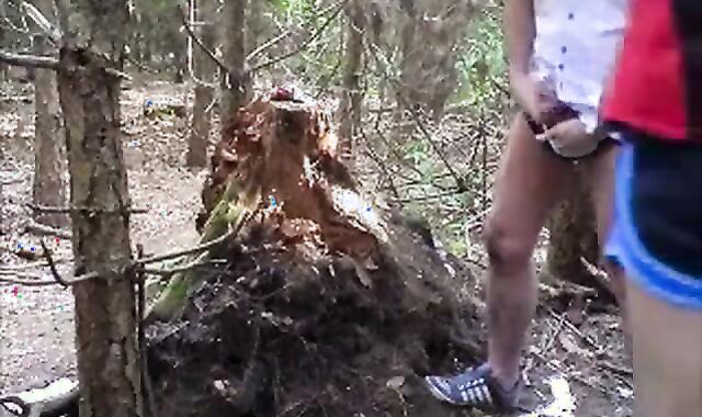 Bareback Blowjob in the Forest with Big Cocks
