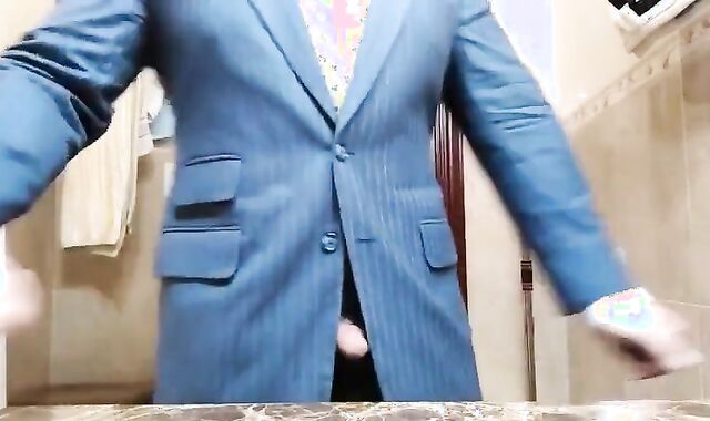 Big-Cock Daddy Strokes in Suit