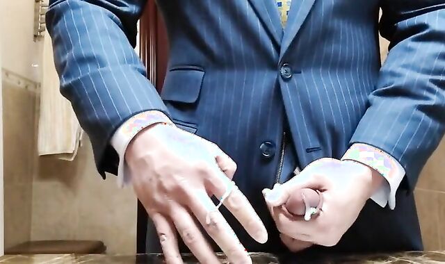 Big-Cock Daddy Strokes in Suit