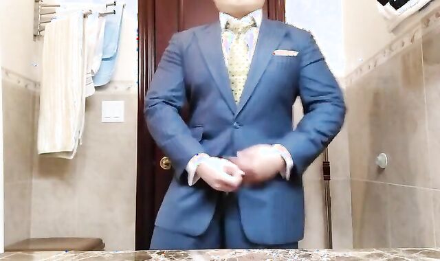 Big-Cock Daddy Strokes in Suit