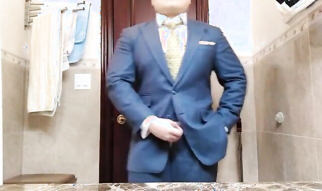 Big-Cock Daddy Strokes in Suit