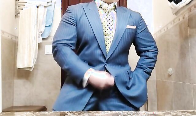 Big-Cock Daddy Strokes in Suit