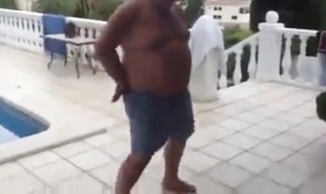 Fat Latin Daddy Strips Outdoors with His Bear