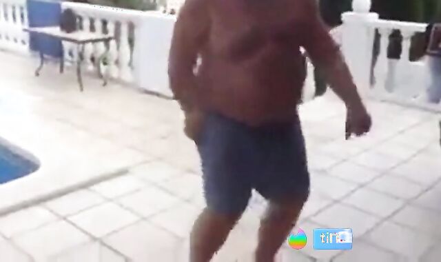 Fat Latin Daddy Strips Outdoors with His Bear