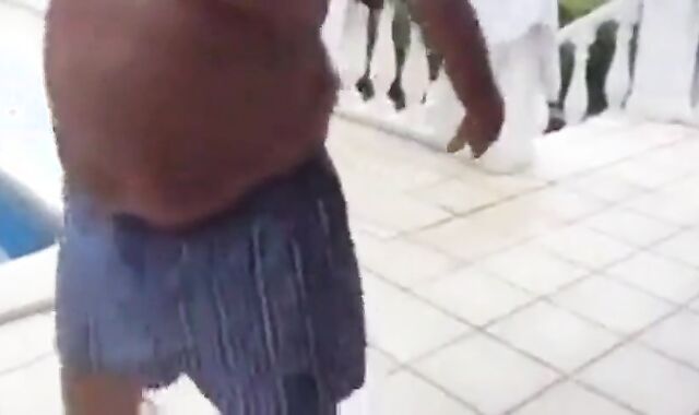 Fat Latin Daddy Strips Outdoors with His Bear