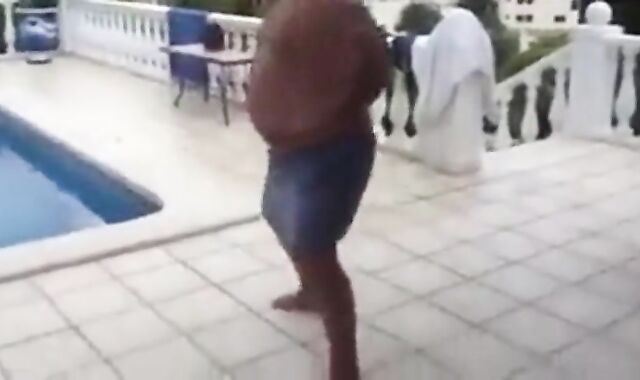 Fat Latin Daddy Strips Outdoors with His Bear