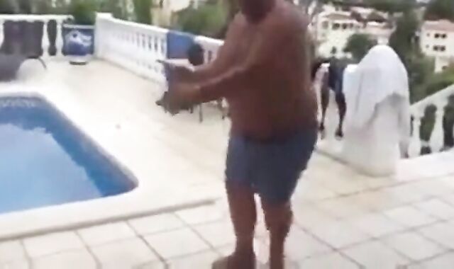 Fat Latin Daddy Strips Outdoors with His Bear