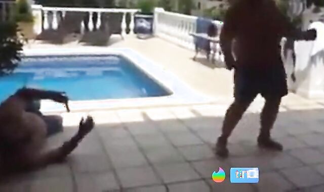 Fat Latin Daddy Strips Outdoors with His Bear