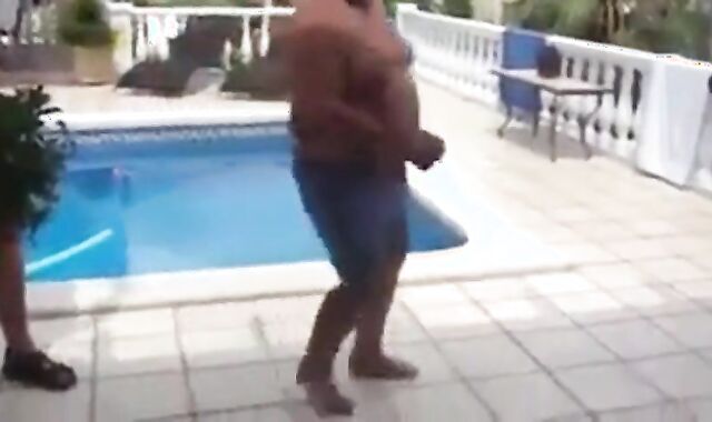 Fat Latin Daddy Strips Outdoors with His Bear