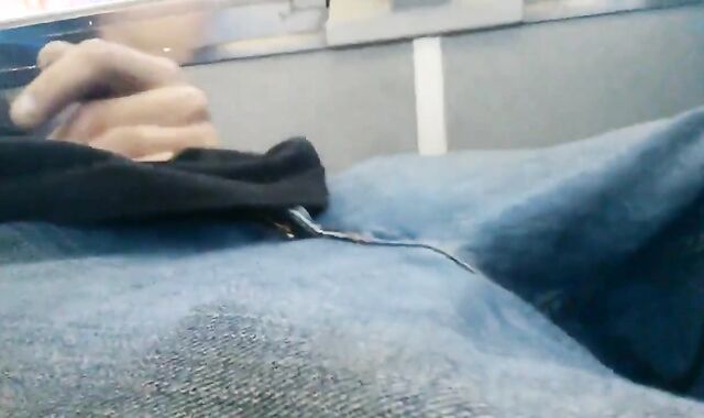 Str8 Big-Cock Hunk Strokes on the Bus