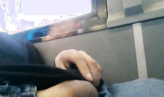 Str8 Big-Cock Hunk Strokes on the Bus