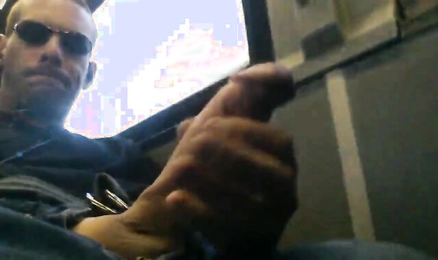 Str8 Big-Cock Hunk Strokes on the Bus