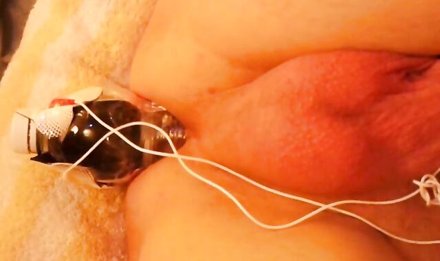 Electro E-Stim Anal Play with a Water Bottle for Gay Man