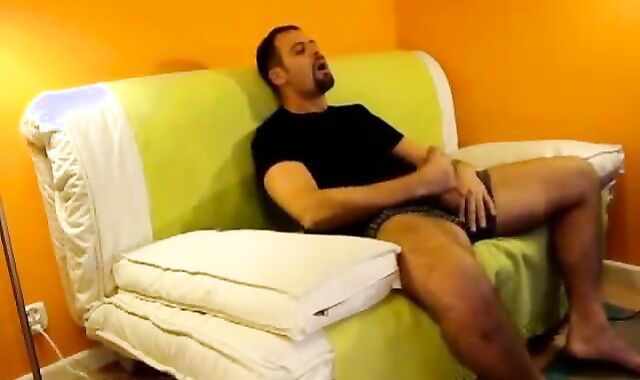 Big-Cock Daddy Strokes Alone in Orange Room