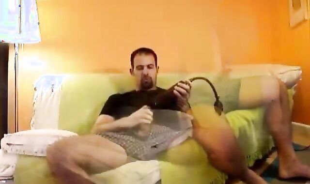 Big-Cock Daddy Strokes Alone in Orange Room