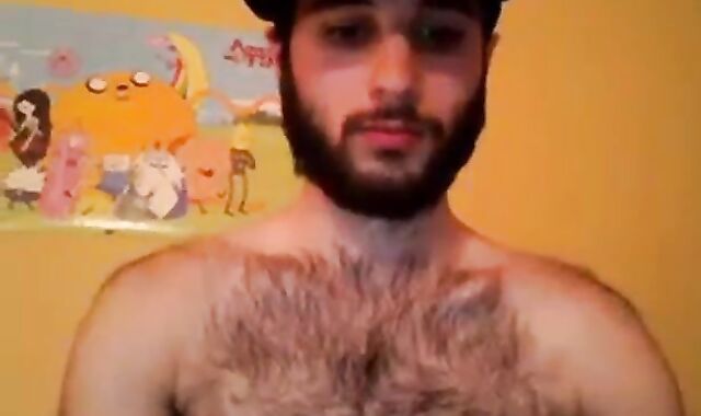 Hairy Stud Shoots Cum All Over Himself