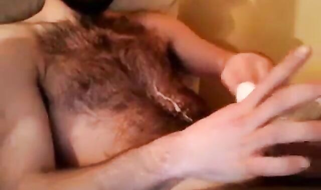 Hairy Stud Shoots Cum All Over Himself