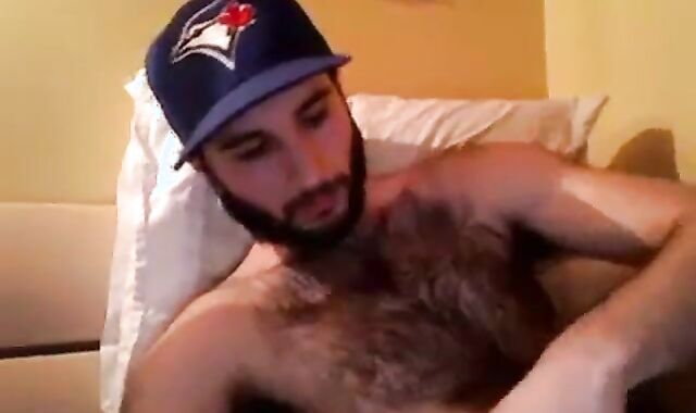 Hairy Stud Shoots Cum All Over Himself