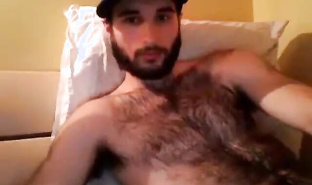 Hairy Stud Shoots Cum All Over Himself