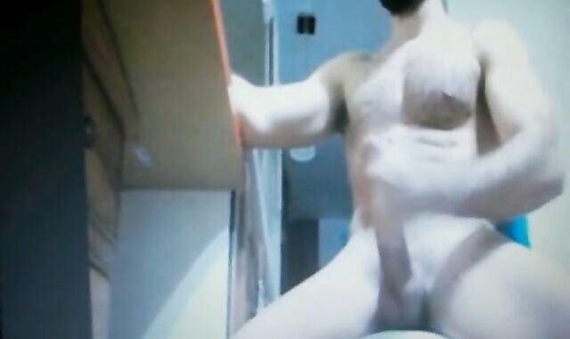 Hairy Bearded Daddy Stroking His Huge Cock