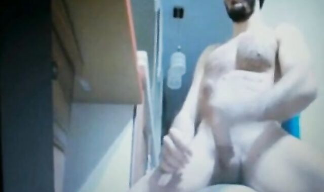 Hairy Bearded Daddy Stroking His Huge Cock