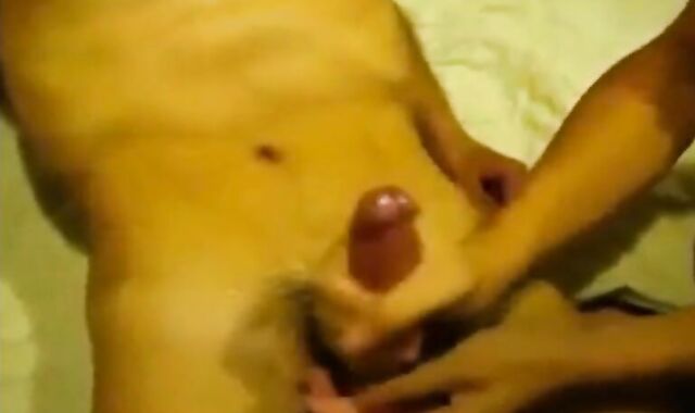 Big-cocked amateur man receives a helping hand to cum hard