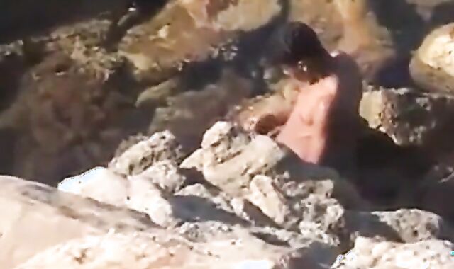 Arab Twink Strokes His Big Dick Outdoors by the Beach