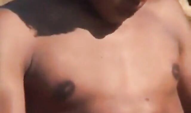 Arab Twink Strokes His Big Dick Outdoors by the Beach