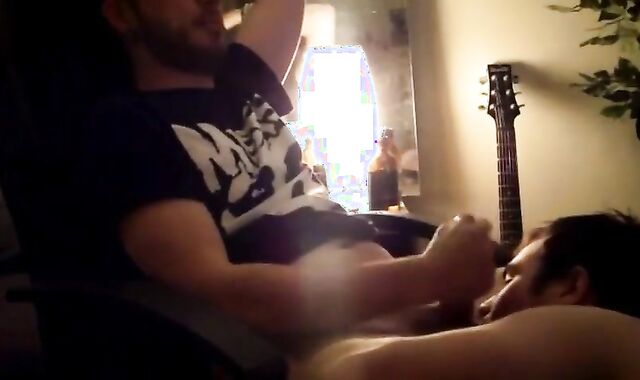 Big-Cock Twink Helps Buddy in Dorm with Late-Night Blowjob