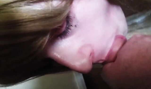 Blonde Crossdresser Swallows Huge Load from Older Man 2