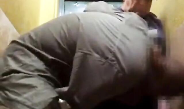 Old-Young Blowjob in the Toilet - Big Cock Handjob and Suck