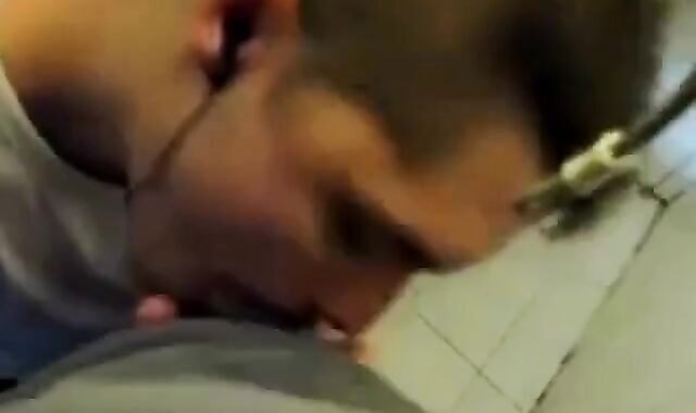 Cum-hungry guy gets a tasty treat in a public restroom