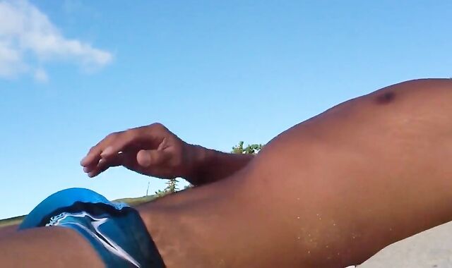 Asian Twink Masturbates Outdoors on a Beach