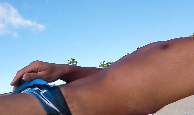 Asian Twink Masturbates Outdoors on a Beach