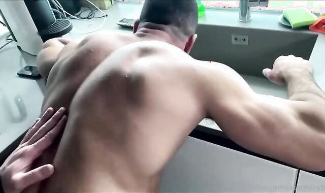 Athletic pummeled by fat beef whistle father