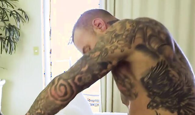 Powerfully Tattooed Daddy's Taking Toll On A Bottom's fuck hole